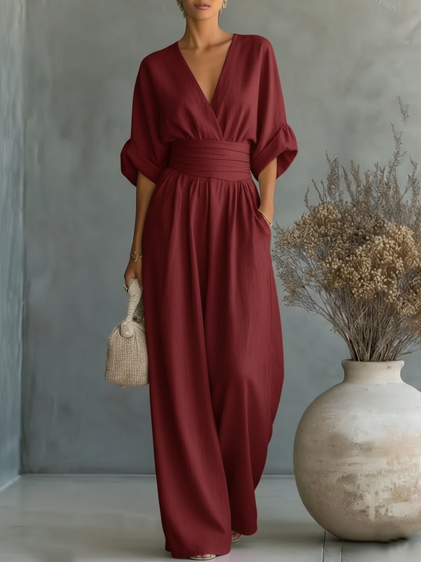Iris | Elegant V-Neck High-Waist Jumpsuit