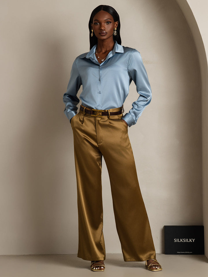 19Momme Soie Basique Col Militaire Chemise