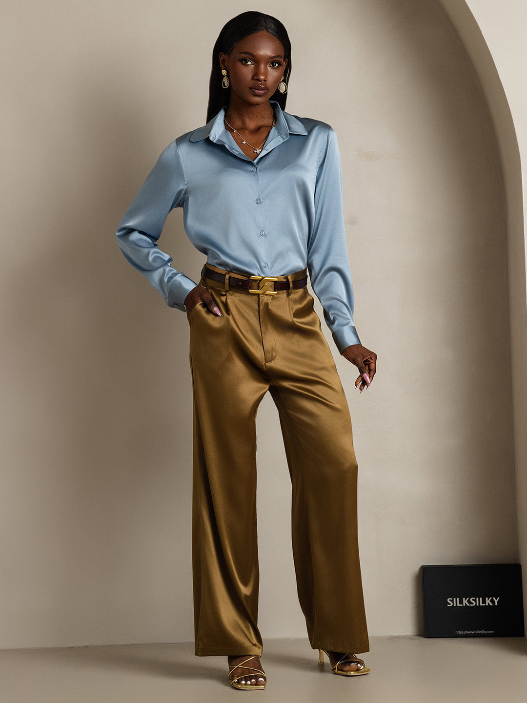 19Momme Soie Basique Col Militaire Chemise