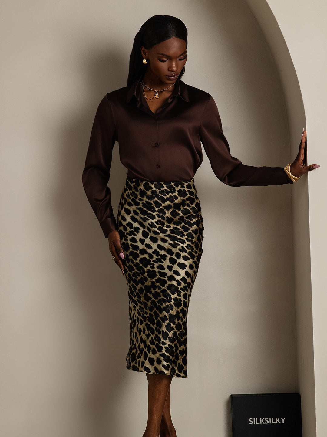 19Momme Soie Basique Col Militaire Chemise