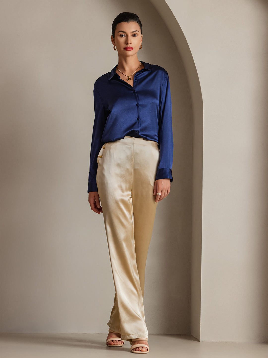 19Momme Soie Basique Col Militaire Chemise