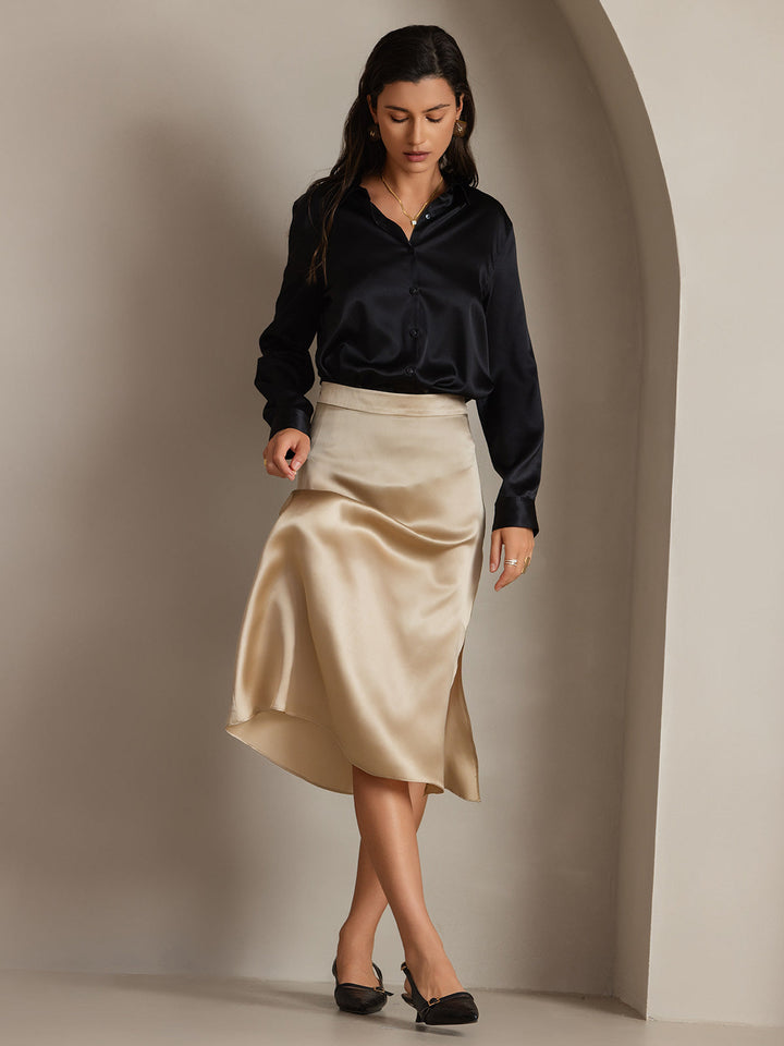 19Momme Soie Basique Col Militaire Chemise