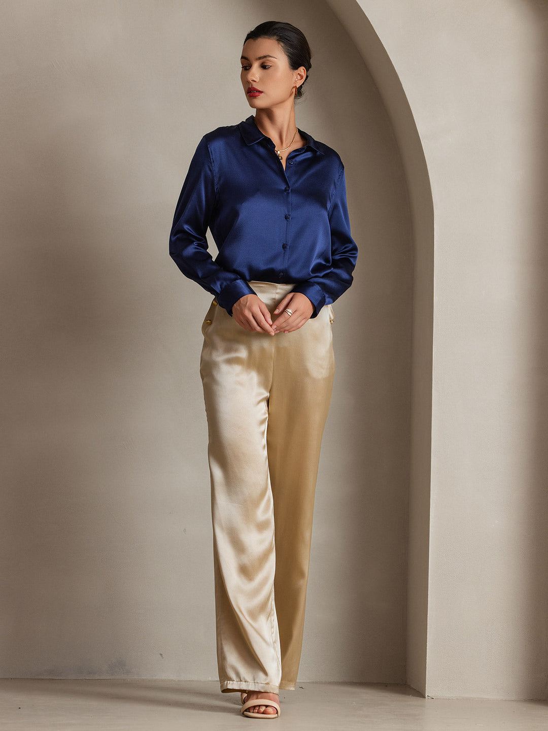 19Momme Soie Basique Col Militaire Chemise