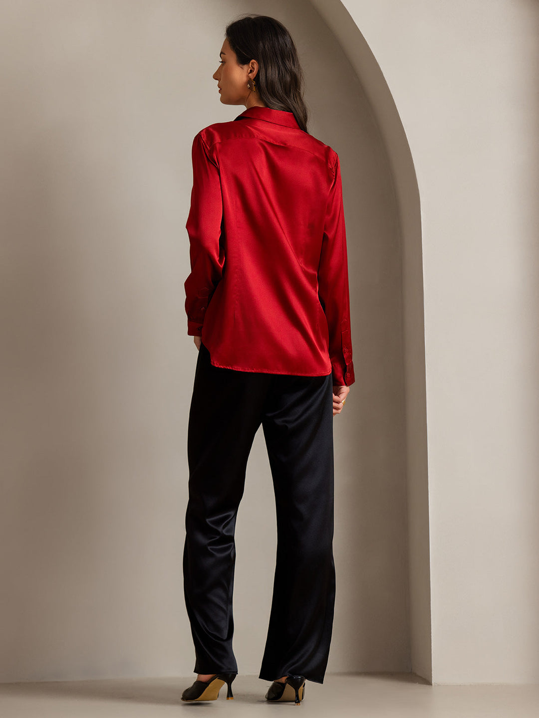 19Momme Soie Basique Col Militaire Chemise