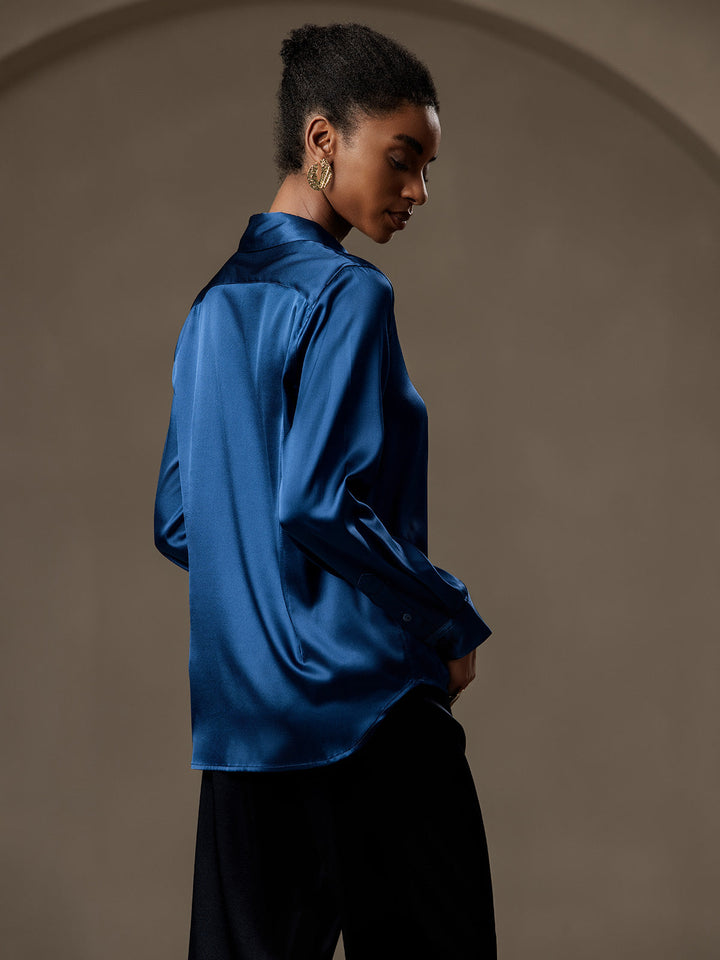 19Momme Soie Basique Col Militaire Chemise