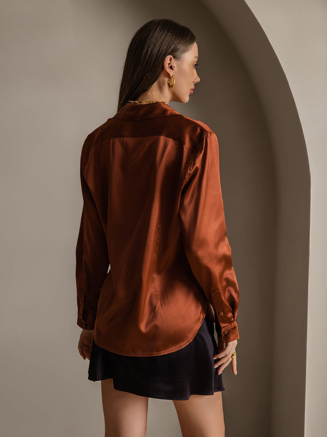 19Momme Soie Basique Col Militaire Chemise