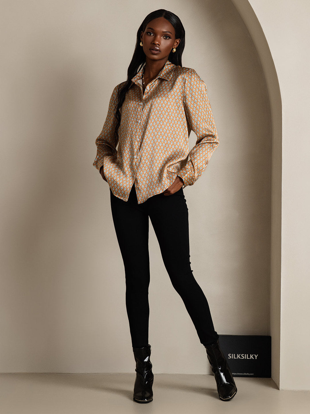 19Momme Soie Basique Col Militaire Chemise