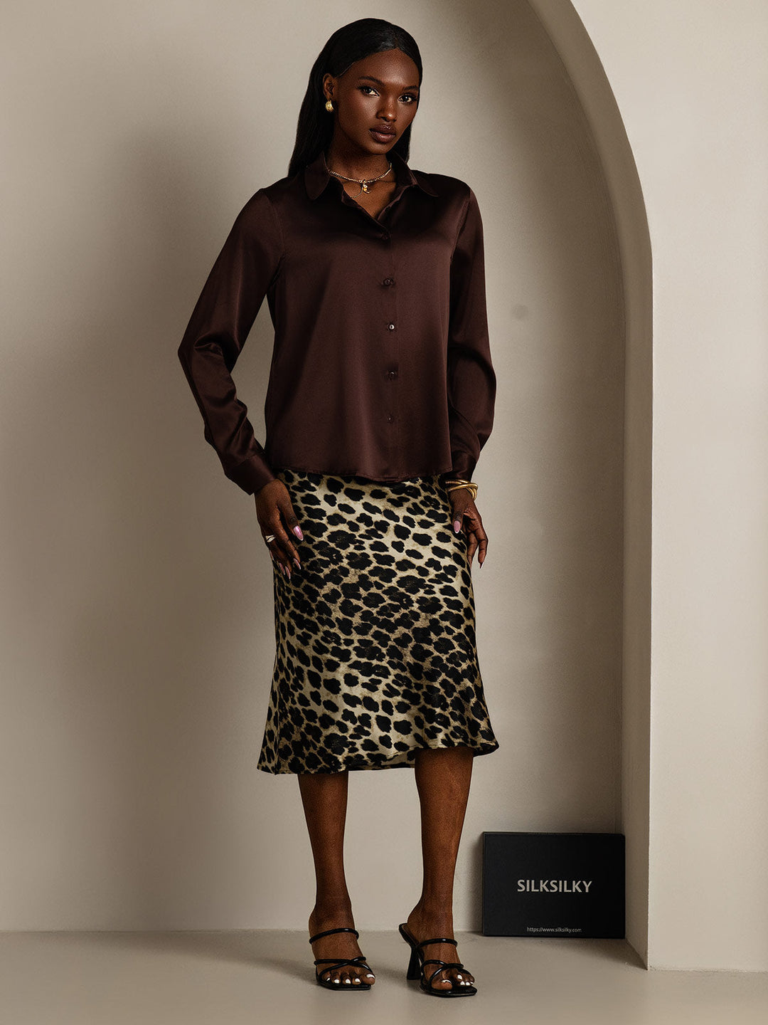 19Momme Soie Basique Col Militaire Chemise