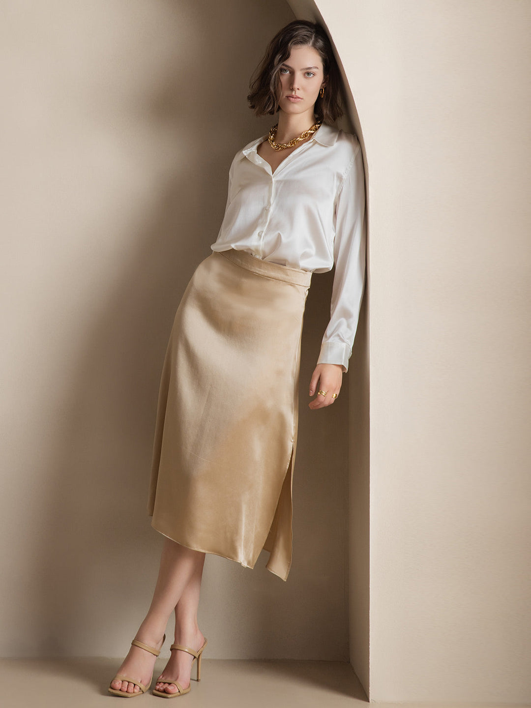 19Momme Soie Basique Col Militaire Chemise