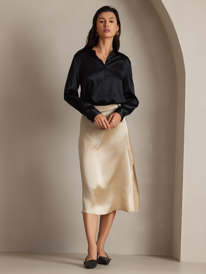 19Momme Soie Basique Col Militaire Chemise