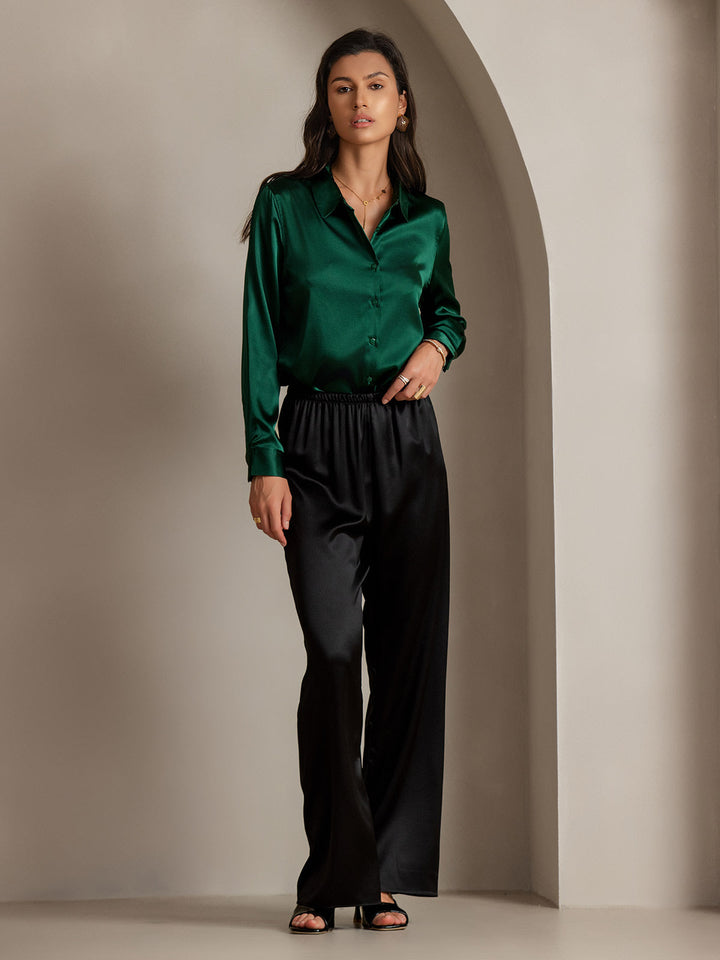 19Momme Soie Basique Col Militaire Chemise