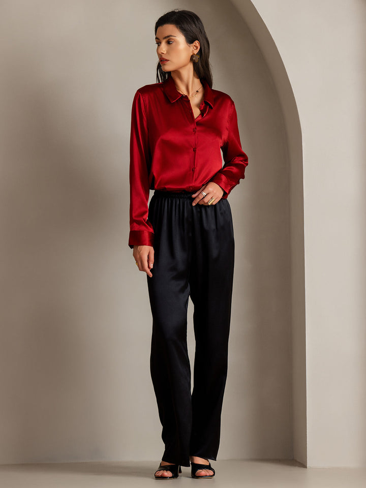 19Momme Soie Basique Col Militaire Chemise