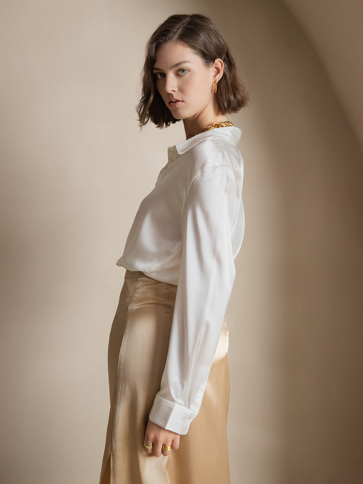 19Momme Soie Basique Col Militaire Chemise