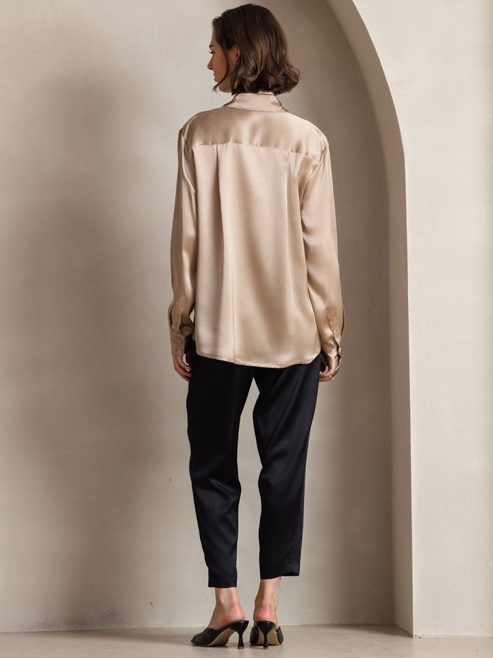 19Momme Soie Basique Col Militaire Chemise