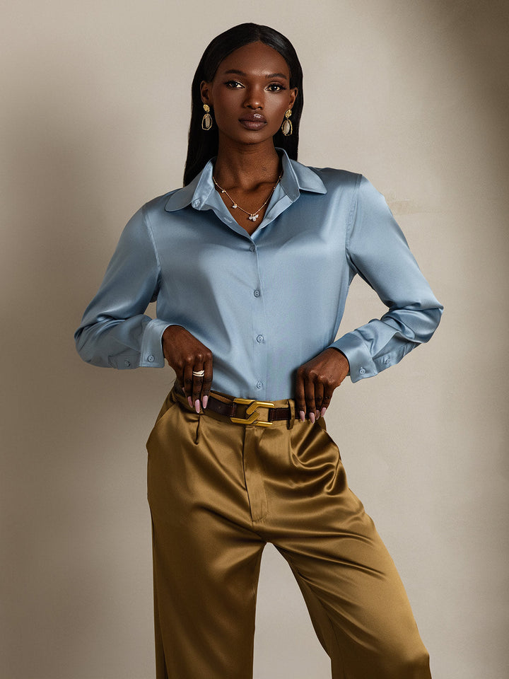 19Momme Soie Basique Col Militaire Chemise