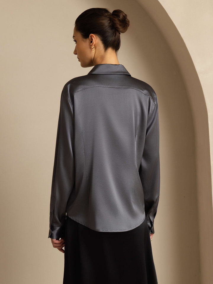 19Momme Soie Basique Col Militaire Chemise