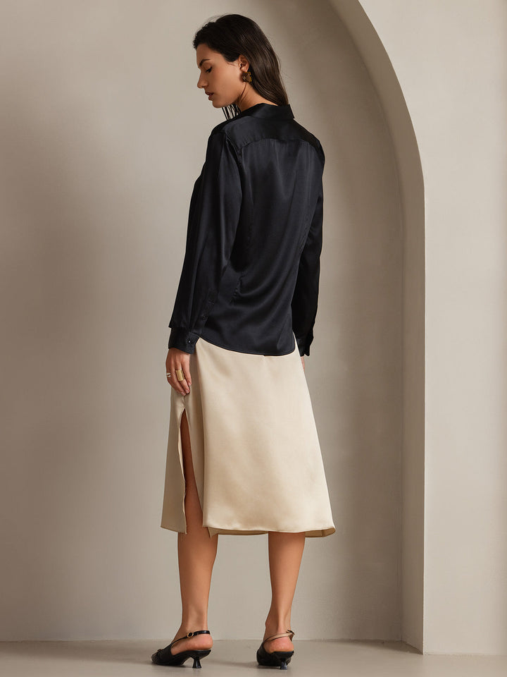 19Momme Soie Basique Col Militaire Chemise