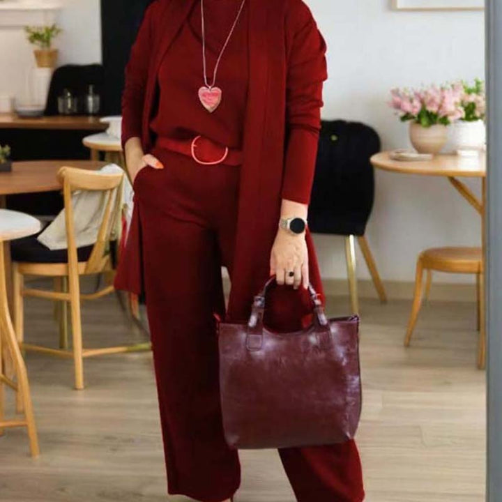 Tania | Elegant 3-piece set including long cardigan, top and pants