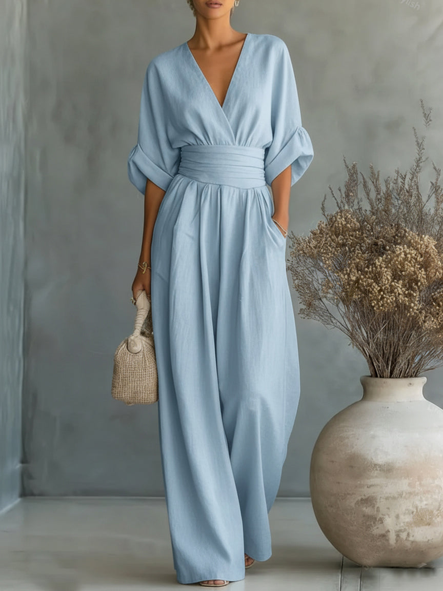 Iris | Elegant V-Neck High-Waist Jumpsuit