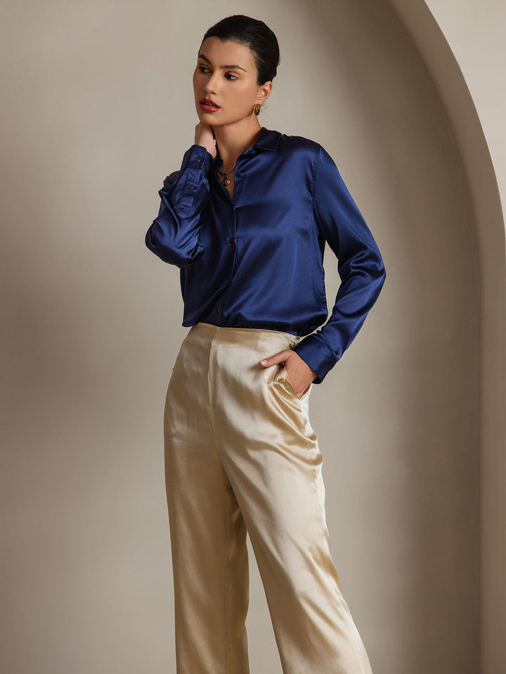 19Momme Soie Basique Col Militaire Chemise