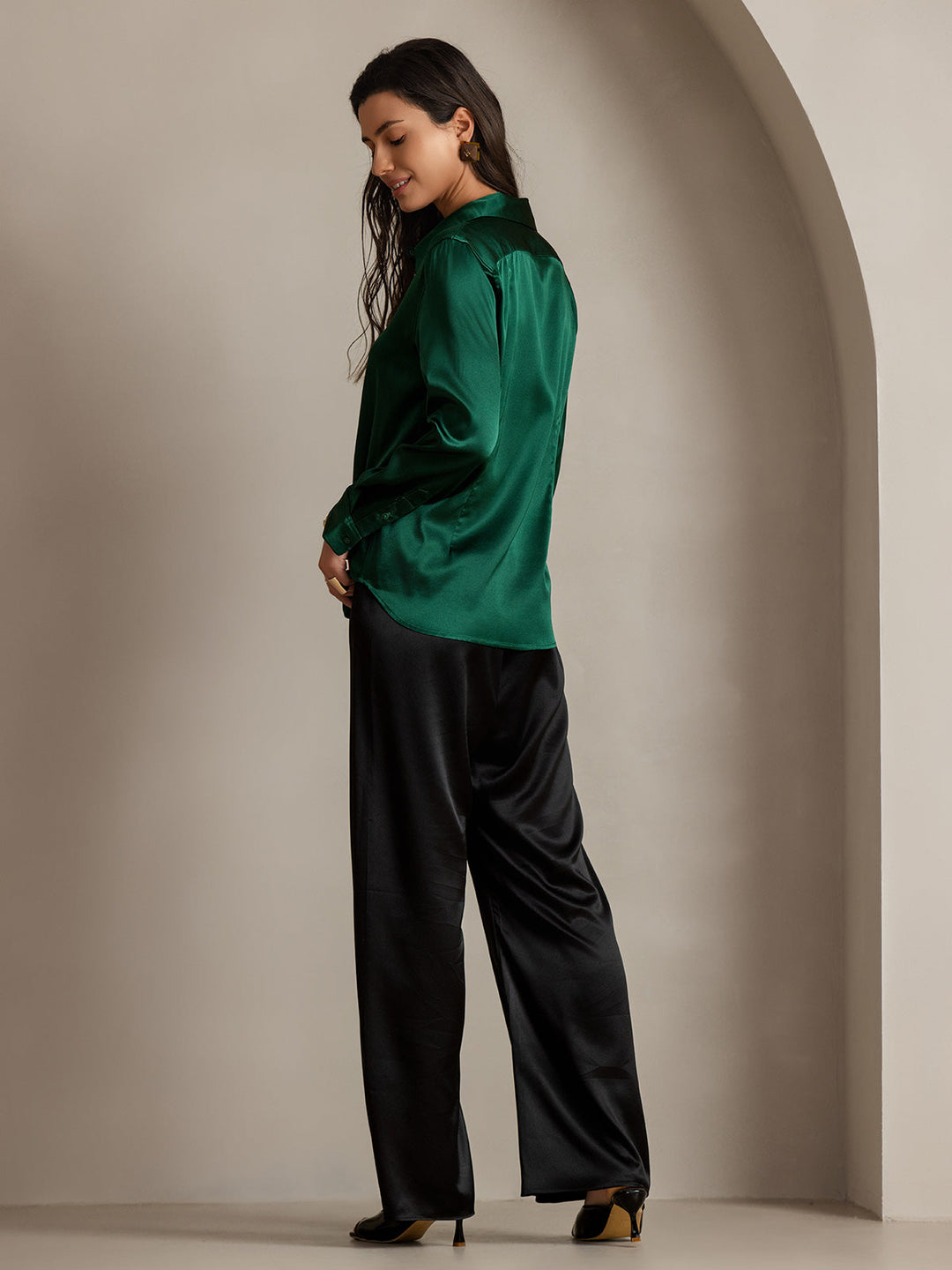 19Momme Soie Basique Col Militaire Chemise