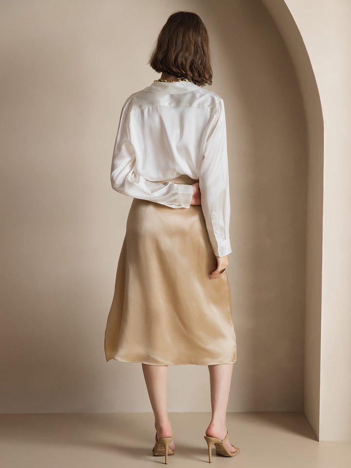 19Momme Soie Basique Col Militaire Chemise