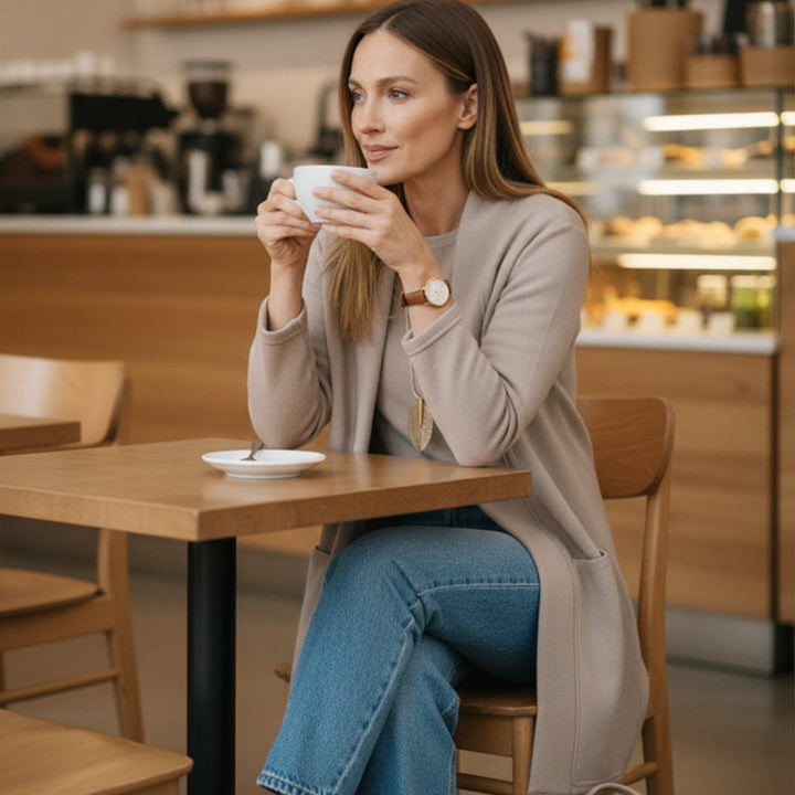 Tania | Elegant 3-piece set including long cardigan, top and pants
