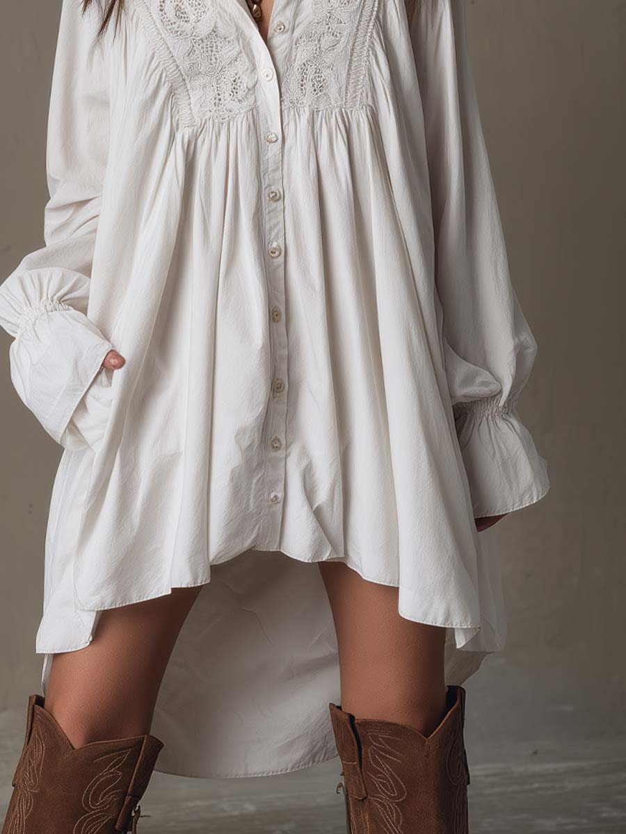 Anna | Retro style Lace Irregular Hem Long sleeved Mini Dress
