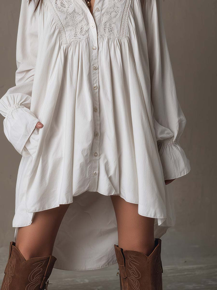 Anna | Retro style Lace Irregular Hem Long sleeved Mini Dress