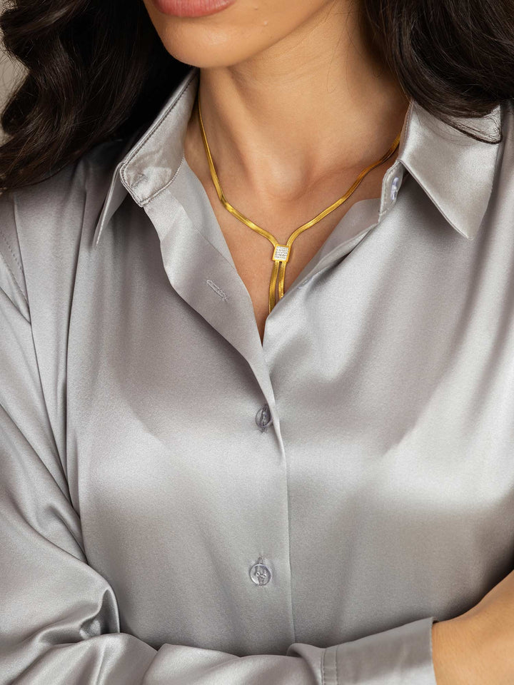 19Momme Soie Basique Col Militaire Chemise