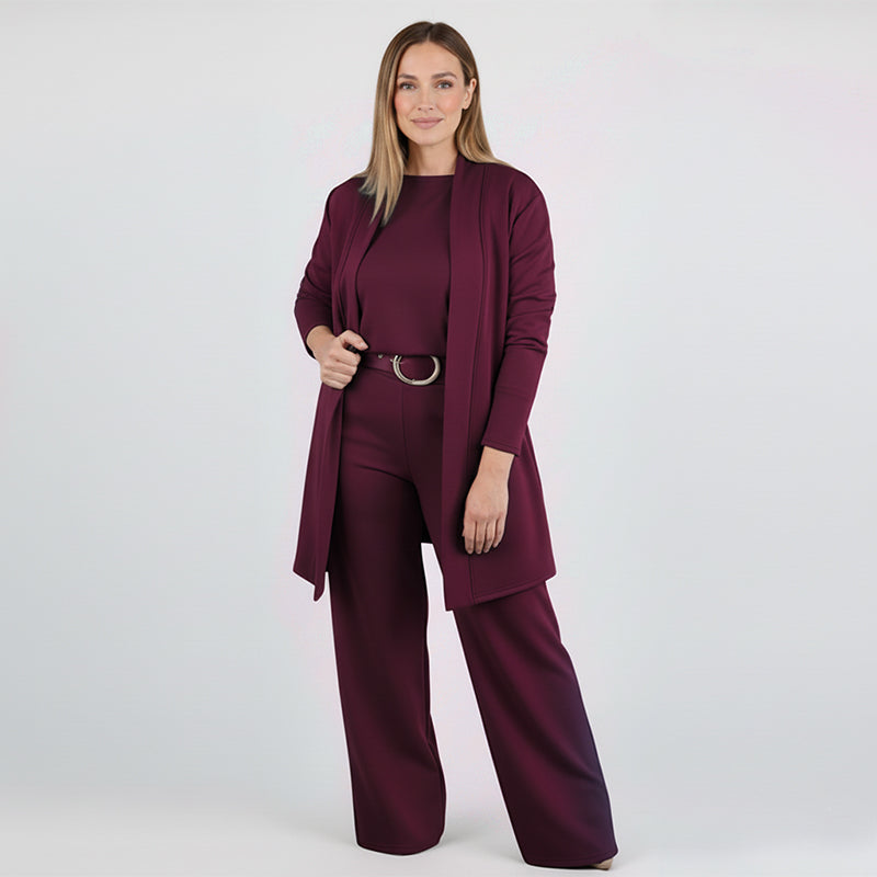 Tania | Elegant 3-piece set including long cardigan, top and pants