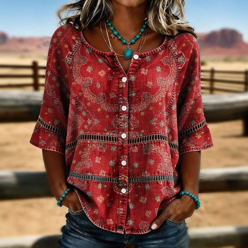 Aurora | Vintage Blouse with Ethnic Print
