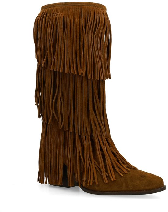 Sacha - Dames - Cognac suède cowboylaarzen met franjes - Maat 39