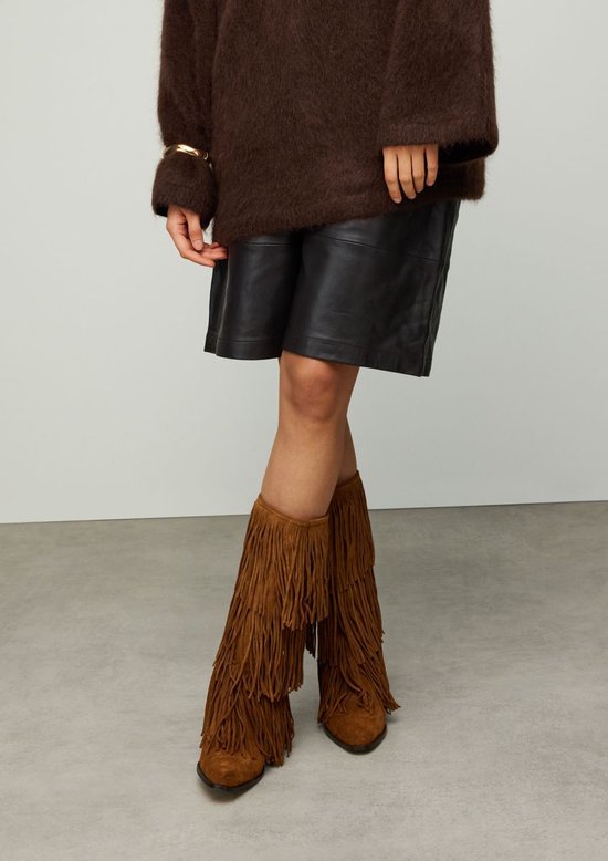 Sacha - Dames - Cognac suède cowboylaarzen met franjes - Maat 39