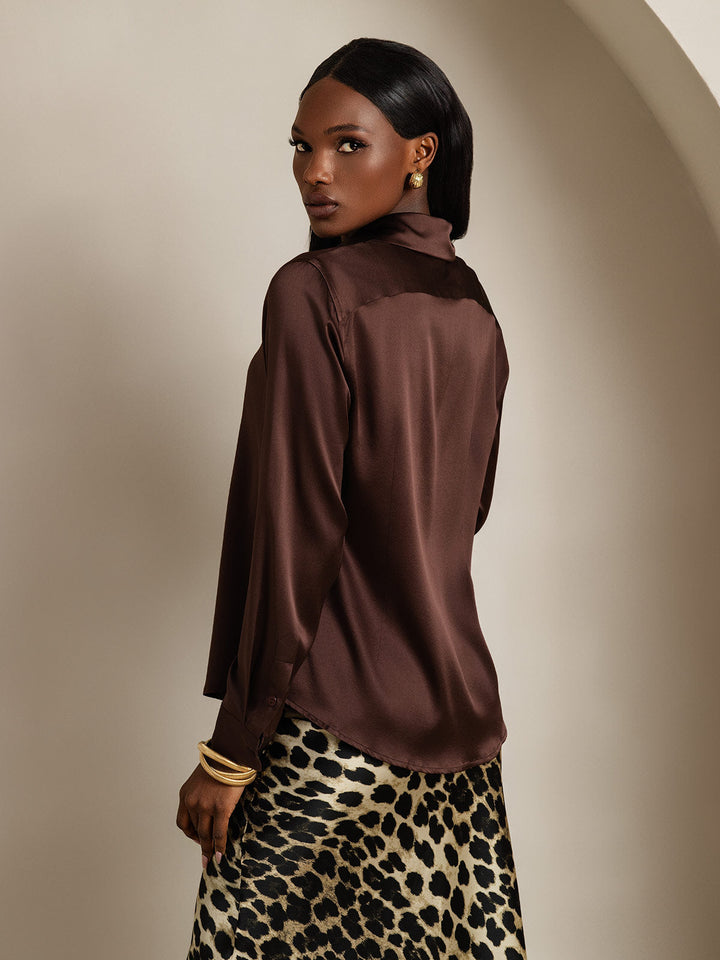 19Momme Soie Basique Col Militaire Chemise