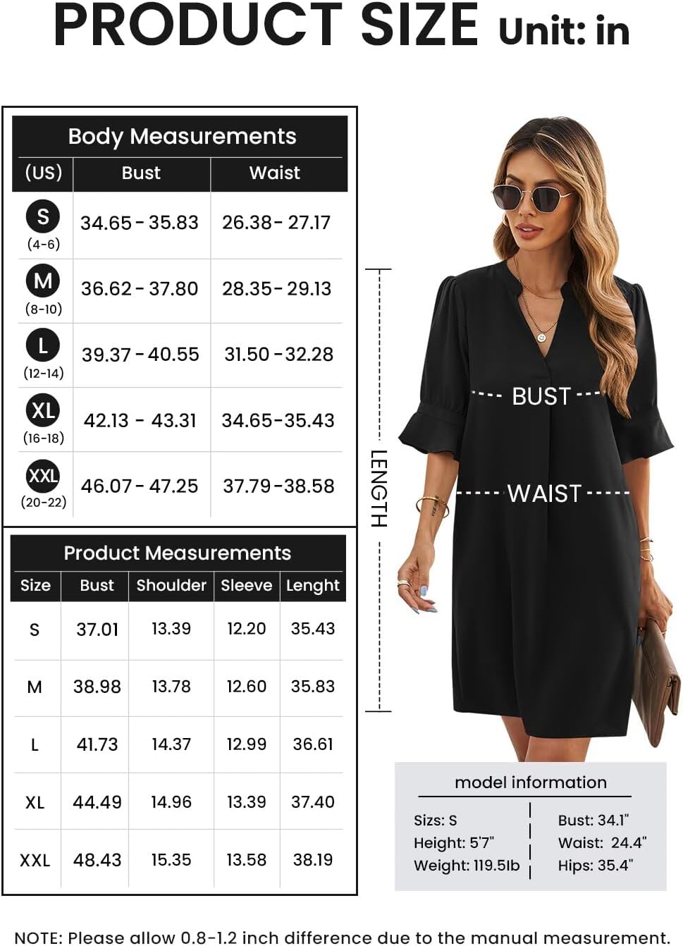 QACOHU Vestidos de verano para mujer, cuello en V, volantes, manga corta, vestido casual de estilo camisero