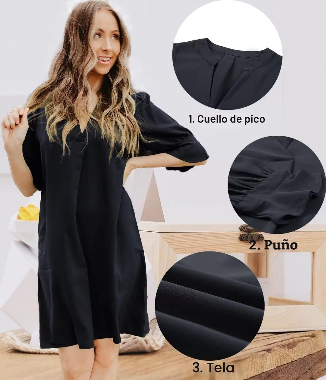 QACOHU Vestidos de verano para mujer, cuello en V, volantes, manga corta, vestido casual de estilo camisero