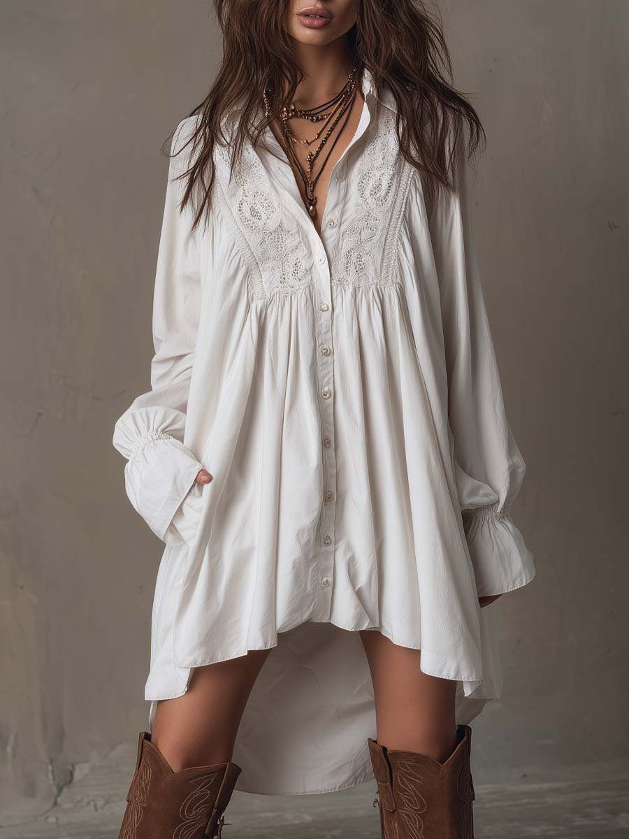 Anna | Retro style Lace Irregular Hem Long sleeved Mini Dress