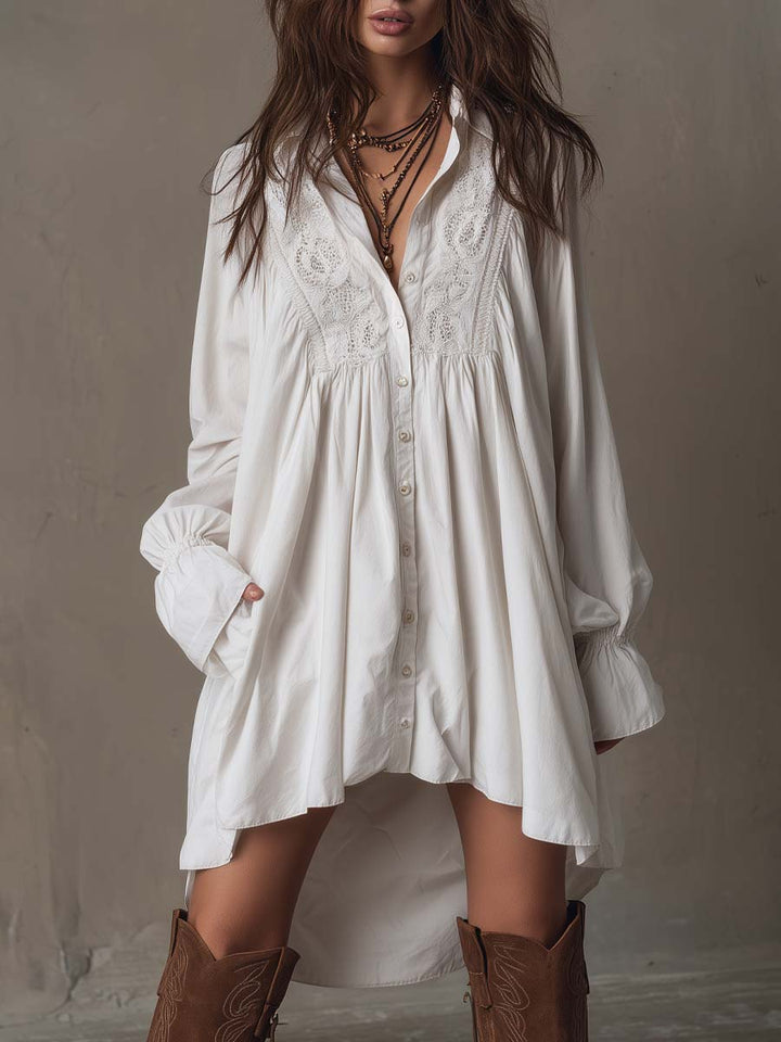 Anna | Retro style Lace Irregular Hem Long sleeved Mini Dress