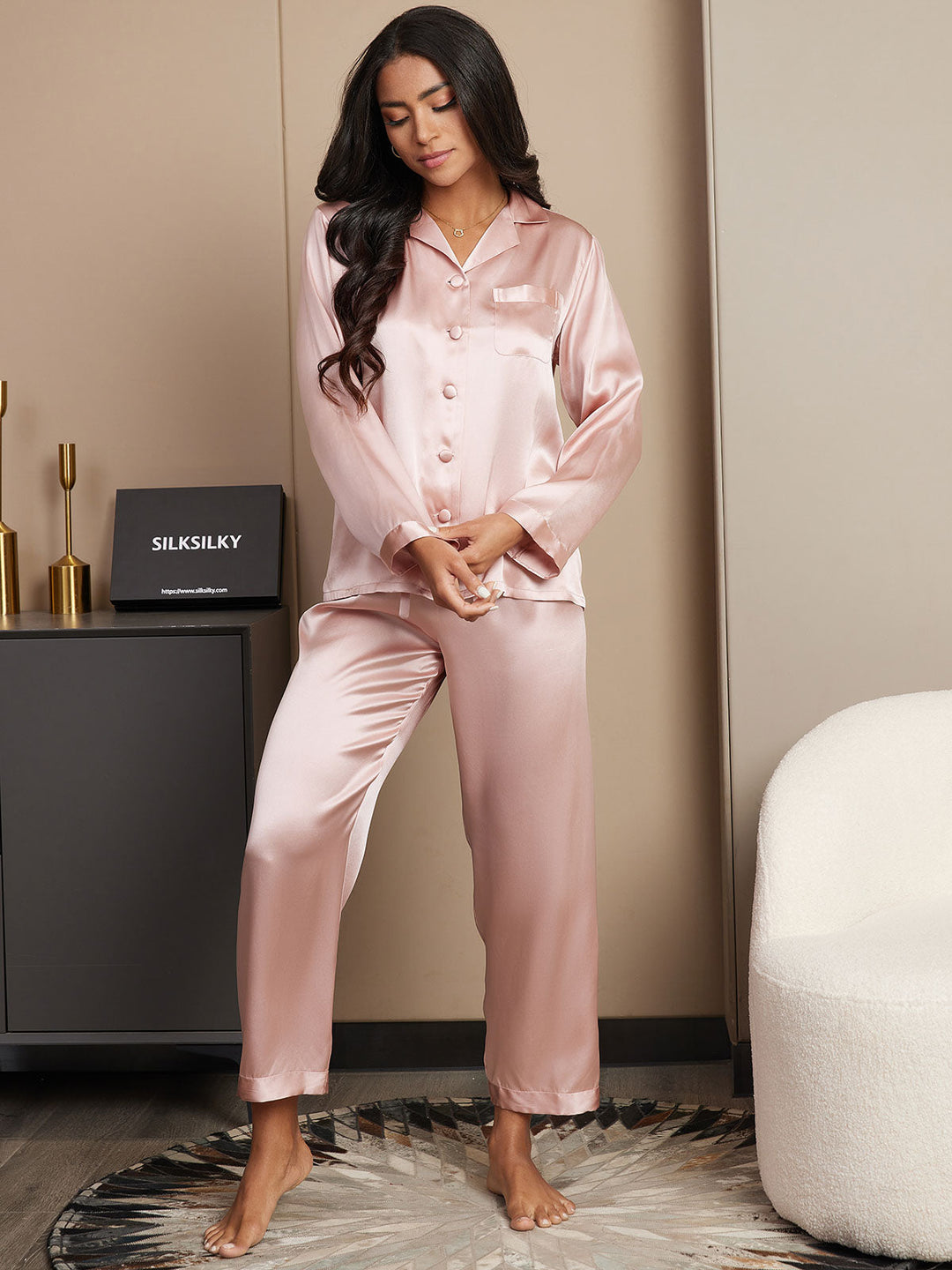 Femme Pyjamas Pure Soie Boutons