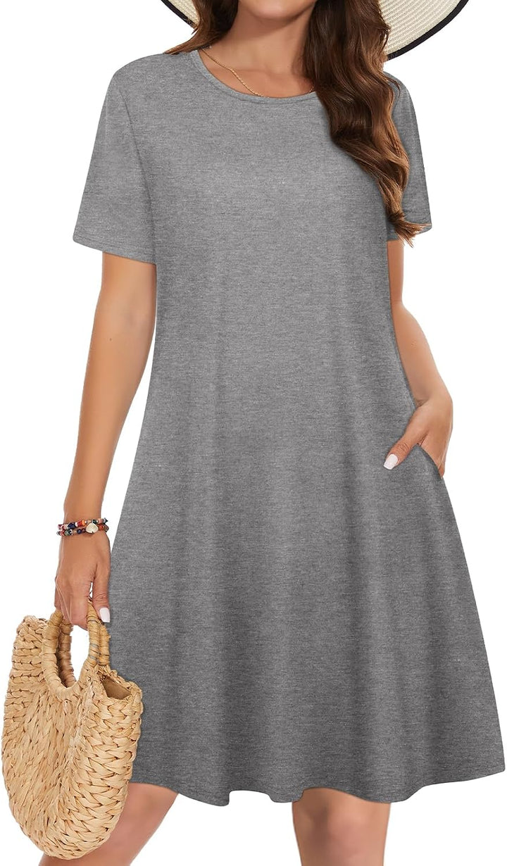 Vestidos de verano para mujeres casuales, camiseta de manga corta floral, vestido de sol de playa, cubiertas de playa con bolsillos