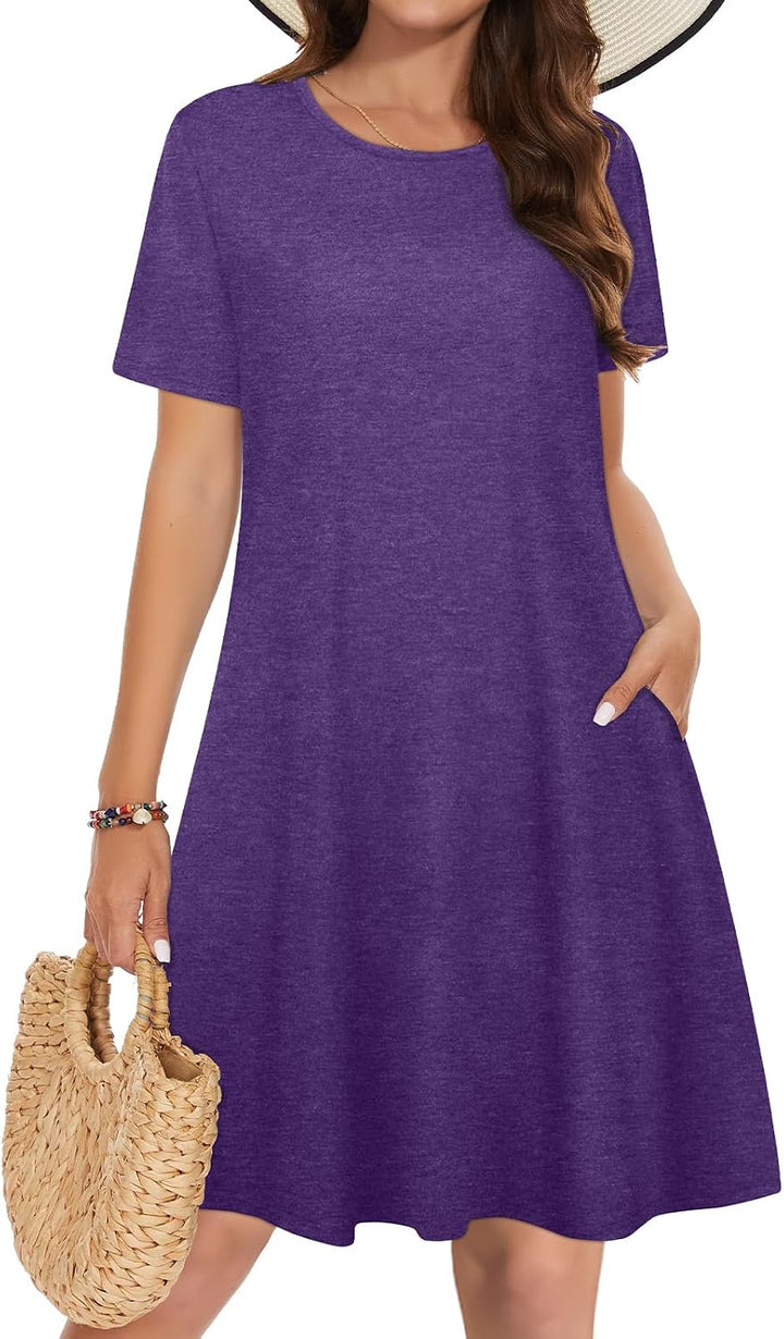 Vestidos de verano para mujeres casuales, camiseta de manga corta floral, vestido de sol de playa, cubiertas de playa con bolsillos