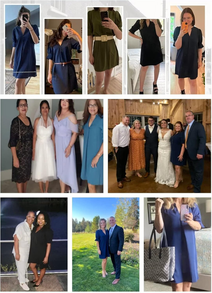 QACOHU Vestidos de verano para mujer, cuello en V, volantes, manga corta, vestido casual de estilo camisero