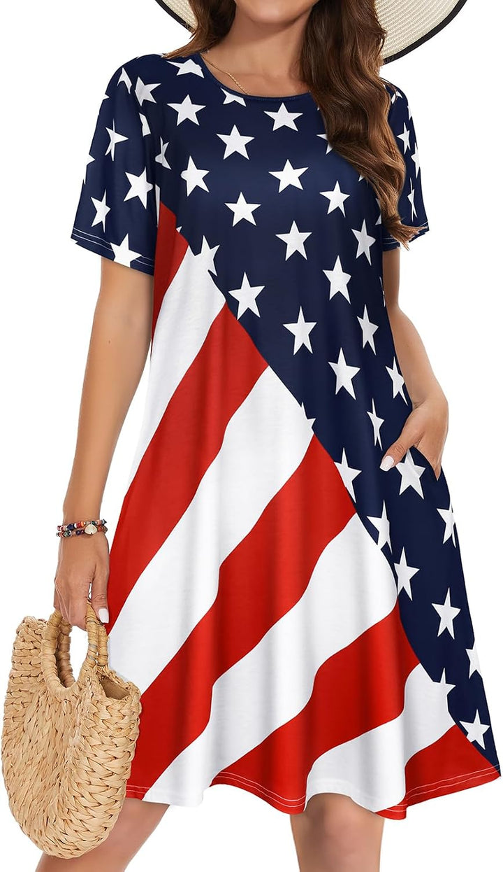 Vestidos de verano para mujeres casuales, camiseta de manga corta floral, vestido de sol de playa, cubiertas de playa con bolsillos