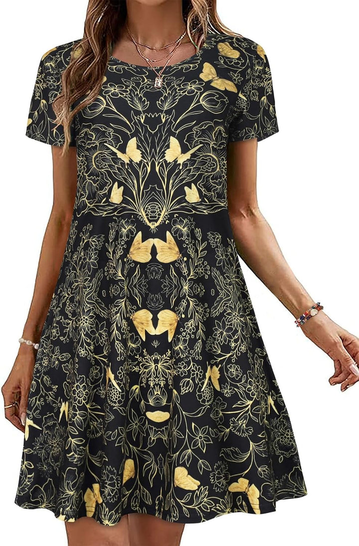 Vestidos de verano para mujeres casuales, camiseta de manga corta floral, vestido de sol de playa, cubiertas de playa con bolsillos