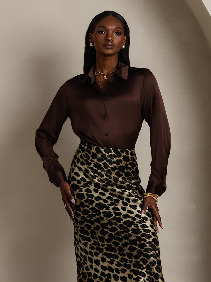 19Momme Soie Basique Col Militaire Chemise