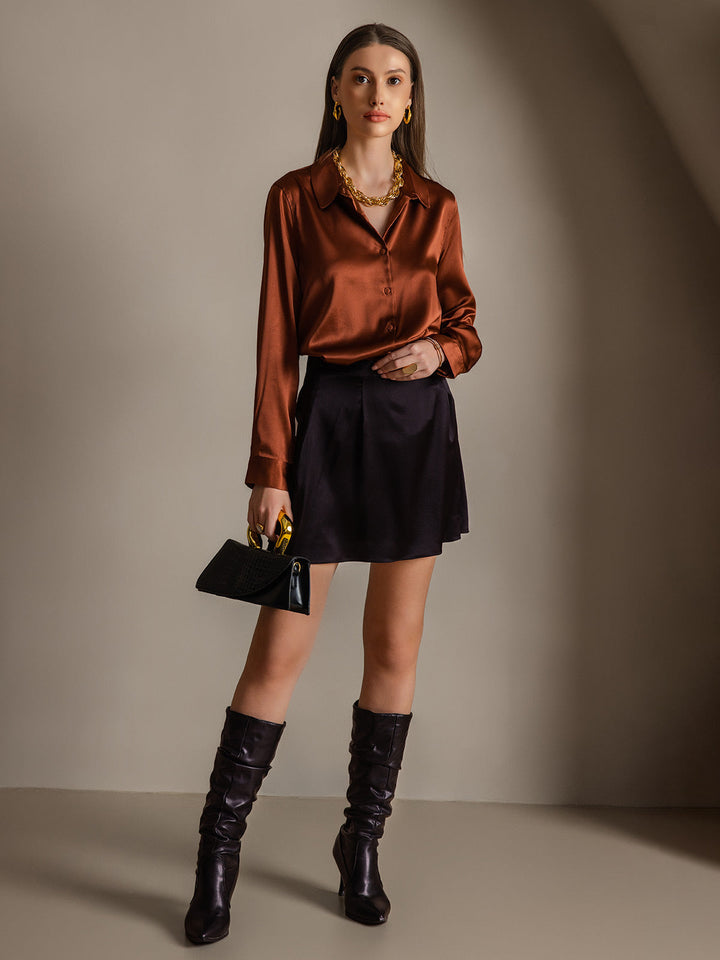 19Momme Soie Basique Col Militaire Chemise