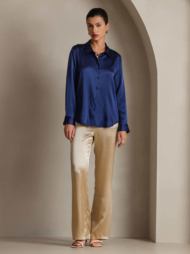 19Momme Soie Basique Col Militaire Chemise