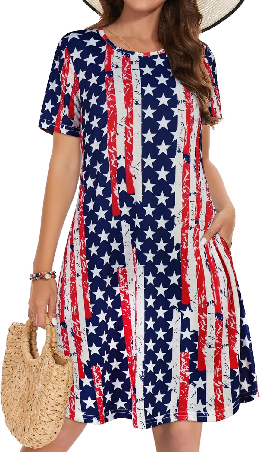 Vestidos de verano para mujeres casuales, camiseta de manga corta floral, vestido de sol de playa, cubiertas de playa con bolsillos