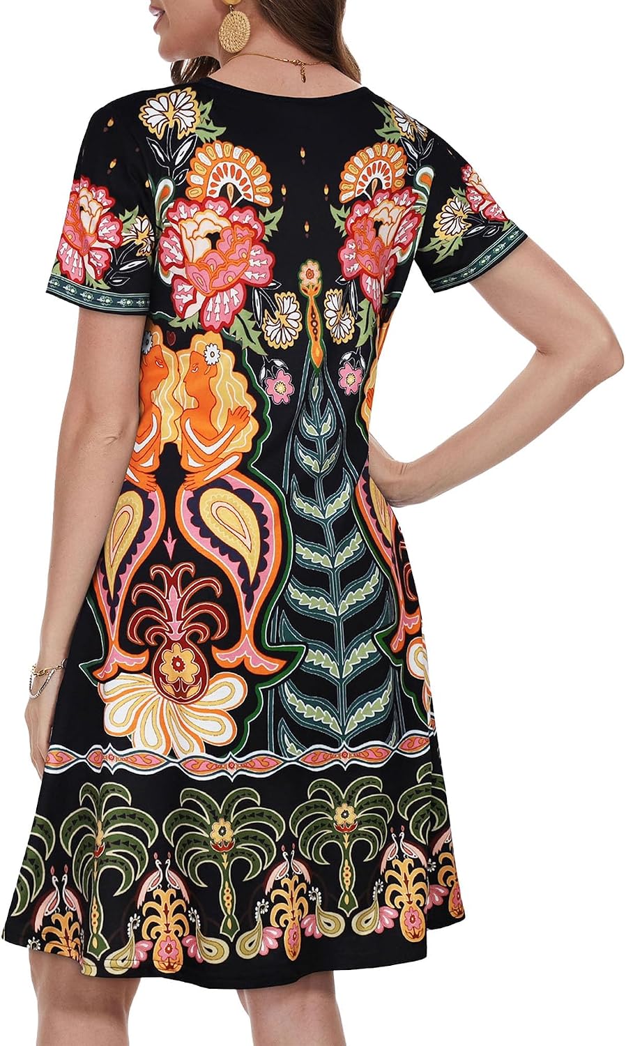 Vestidos de verano para mujeres casuales, camiseta de manga corta floral, vestido de sol de playa, cubiertas de playa con bolsillos